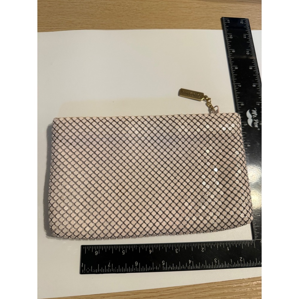 Whiting and Davis International Cream Alumesh Metal Mesh Zipper Pouch Clutch Bag